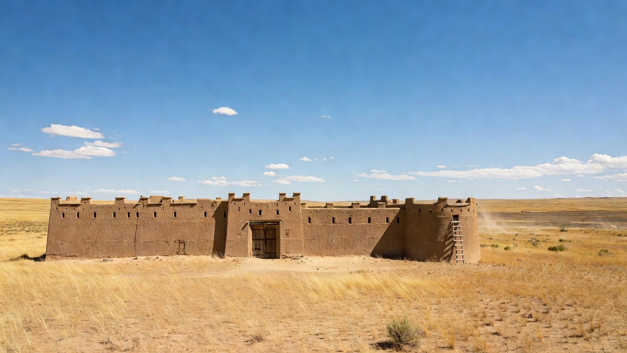 Adobe walls of Bent's Old Fort under Colorado plains sky