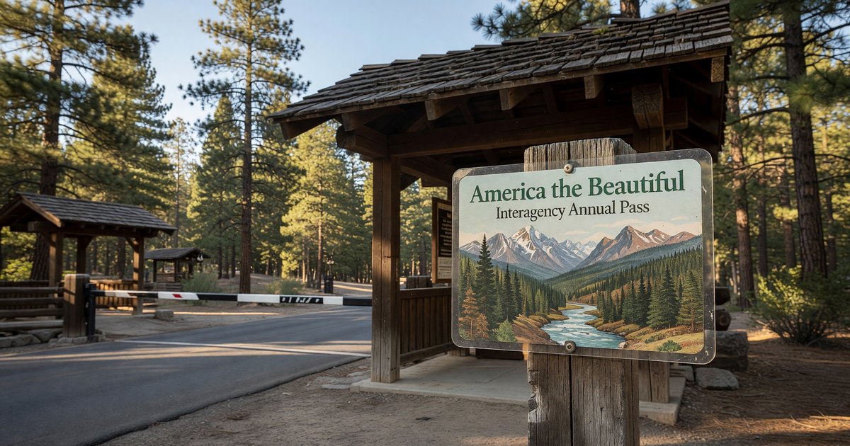 America the Beautiful Interagency Annual Pass displayed at a national park entrance station